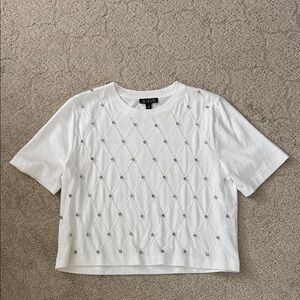 J. Crew White Short Sleeve Crop Top with Embellishments